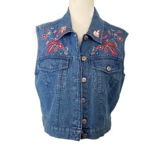 Vintage Women's Vest Denim 90's Texas A&M Applique Button Front Cropped Size M